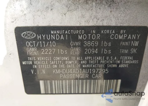 2010 Hyundai Elantra Gls from USA, damaged, VIN KMHDU4AD1AU197295